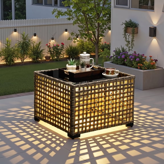 Ovios Solar Light Coffee Table for Outdoor Patio Furniture Set