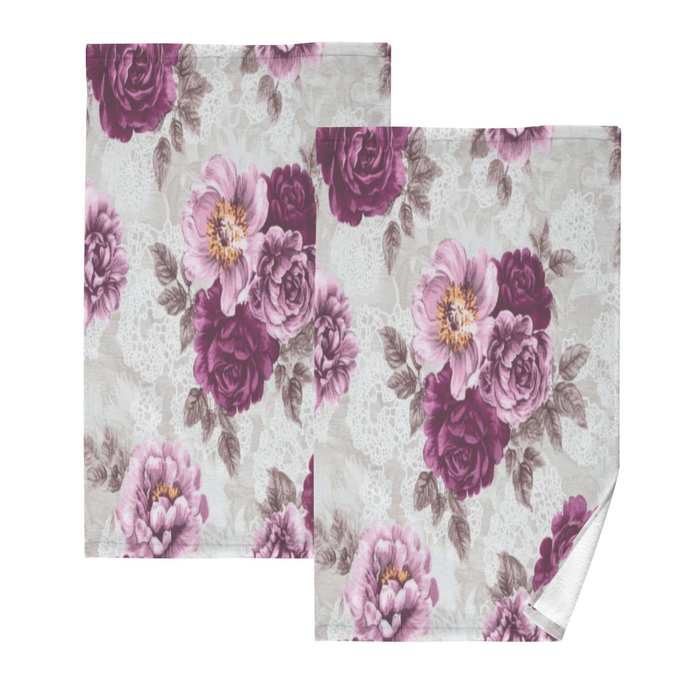 2 Pcs Absorbent Face Towel Bath Hand Towels Soft Breathable Cotton Towel Set for Bathroom Kitchen Hotel Spa Decor Magenta Roses