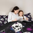 thumbnail image 4 of Manfei Gothic Skull Full Size Comforter Sets 3-Piece, Halloween Graffiti Splash Bedding Comforter Set, Purple Blue Black,Black Reversible,1 Comforter and 2 Pillowcases, 4 of 6