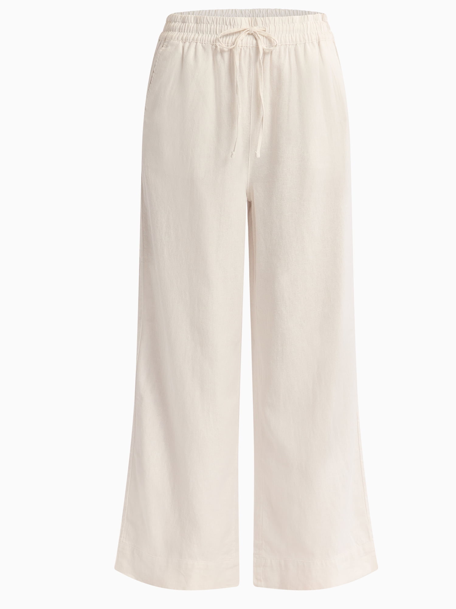 Time and Tru Women's and Women's Plus Wide Leg Linen Blend Pants, 29" Inseam, Sizes XS-4X