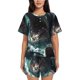 thumbnail image 1 of Balery Wave Ocean Animal Shark Conjunto de Pijama para Mujer con Estampado, Dos Piezas de Manga Corta y Shorts, Ropa de Dormir Suave con Cuello Redondo y Bolsillos-X-Large, 1 of 6