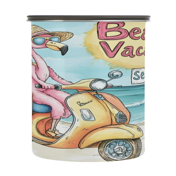 Wobogo Cute Cartoon Flamingo Food Storage Jars 304 Food Grade Stainless Steel Canisters With Vacuum Airtight Lids for Coffee Snacks Nuts Cereal 900ML