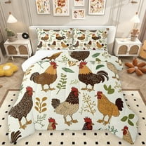 Homewish Retro Boho Chicken Full Size Comforter Sets,Rustic Farmhouse Cabin Bedding Comforter Set,Beige Brown Bedding Sets For Teens,Luxury Bedroom Decor,3 Pieces