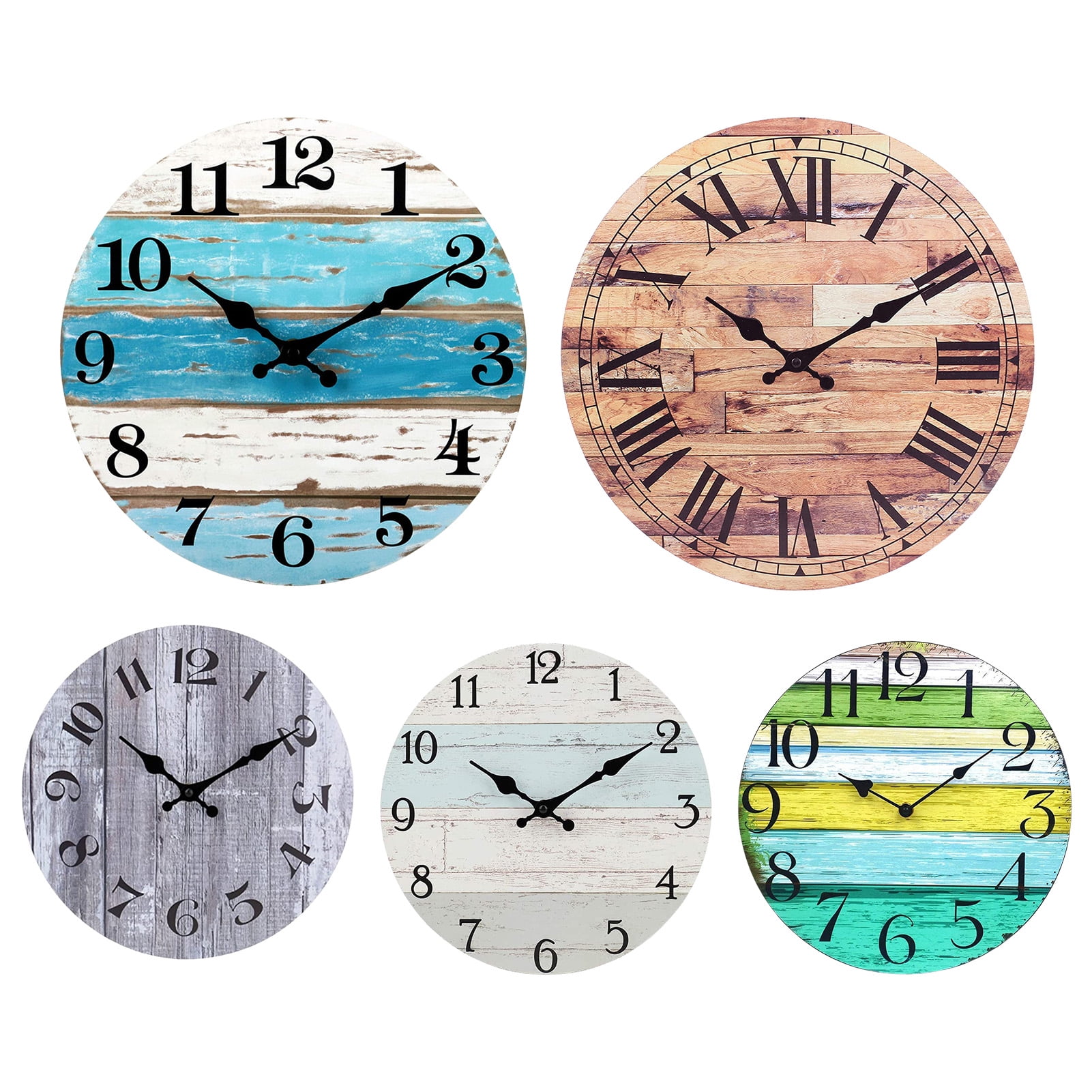 MEGAWHEELS Round Wall Clock 10 Inch Rustic Country Kitchen Clock for Home Office Vintage Silent Non-Ticking Decorative Wall Clock for Bathroom ...