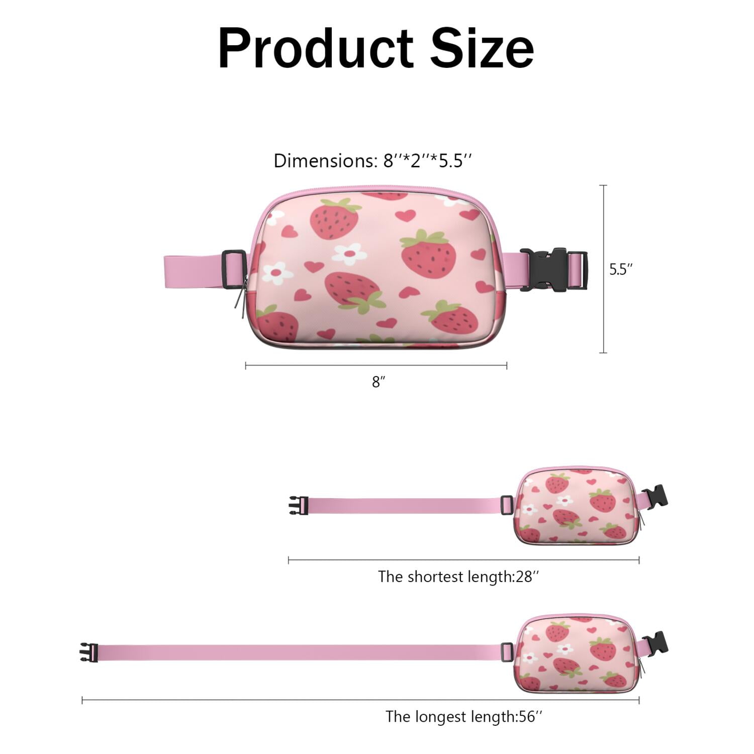 Belt Bag for Men&Women Hands Free Running Belt for Jogging with Adjustable Strap for Casual Running Hiking Cycling Strawberry Sporty Waist Pack