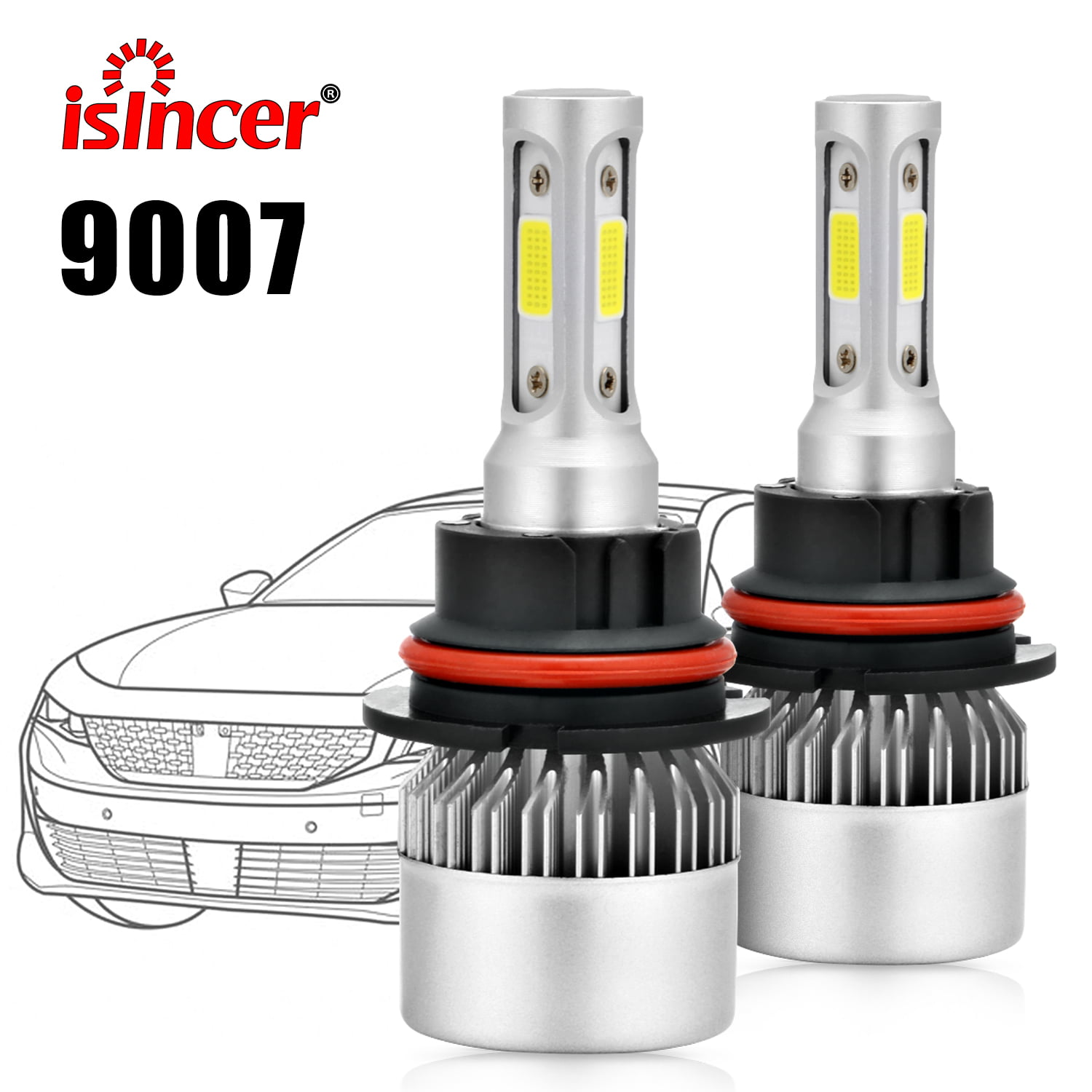 9007 HB5 LED Headlight Bulbs Conversion Kit High Low Beam Bulb Super White 6000K