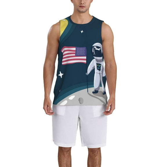 Xecao Astronaut With USA Flag print basketball shirt for both men and women, a unisex basketball jersey perfect for theme parties-Small