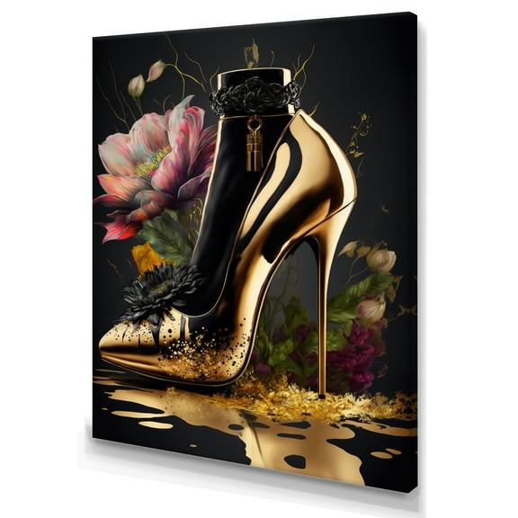 Designart Golden Floral High Heel II Canvas Wall Art