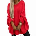 thumbnail image 2 of Women'S Elegant Knitted Cape Sweater Crew Neck Long Sleeve Baggy Tops Fashion Knitted Shawl Sweater Red L, 2 of 7