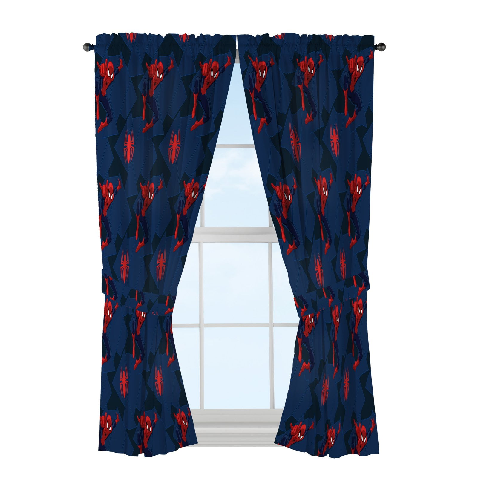 Marvel Spider-Man Classic Saving The Day 63" Curtain Set, 100% Microfiber, Blue