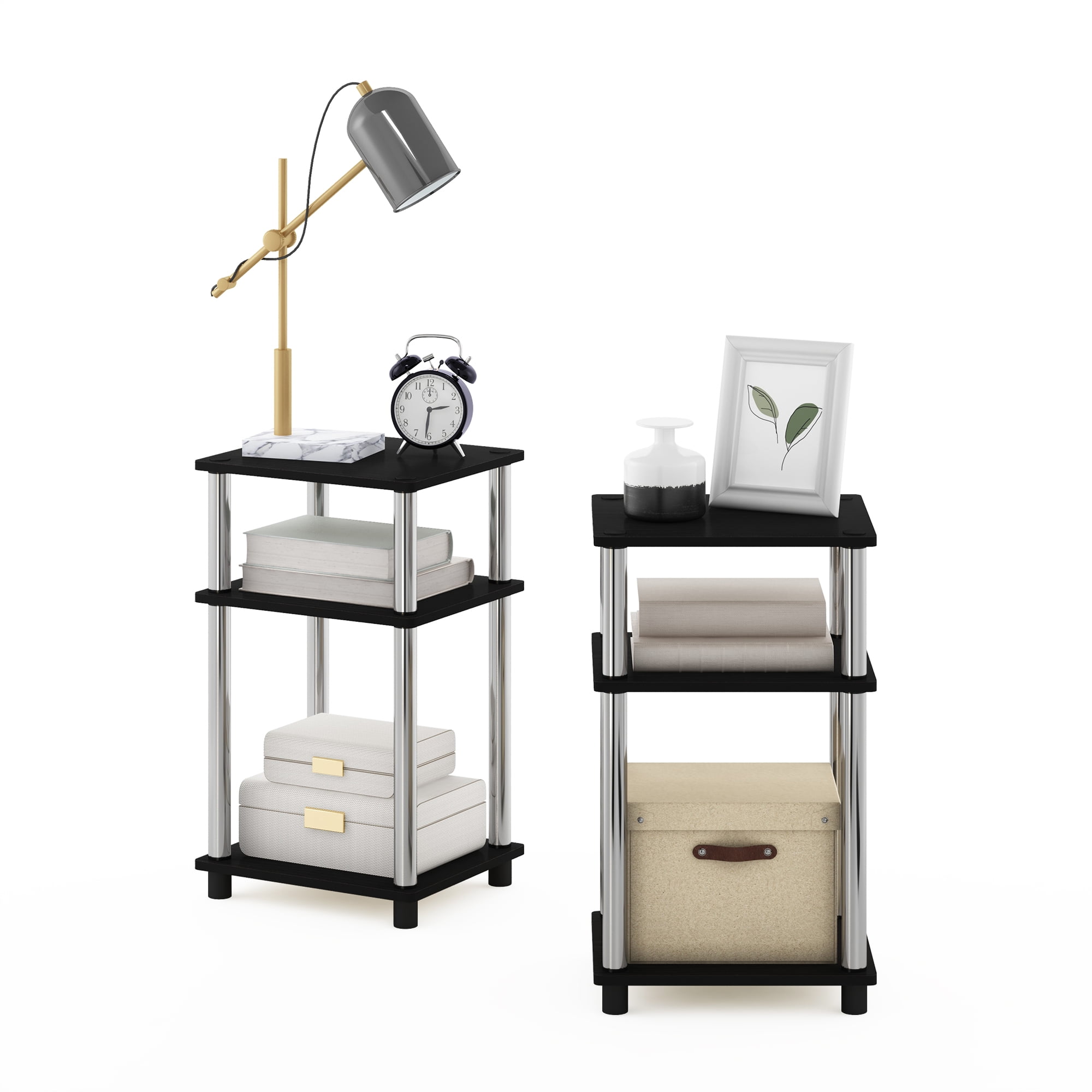 Furinno Just 3-Tier Turn-N-Tube End Table, 2-Pack, Americano/Chrome