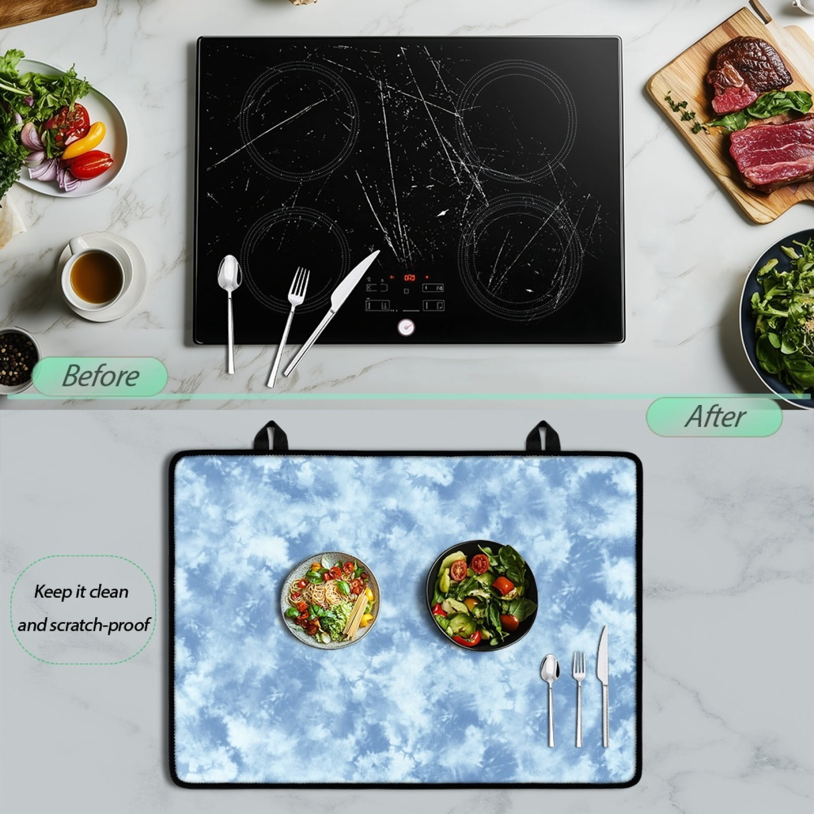 Renewold Stove Cover for Cooktop, Electric Stovetop Protector Cover Non-skid Induction Electric Stove Burner Cover Multipurpose Mat Easy to Clean, Blue Tie-dye