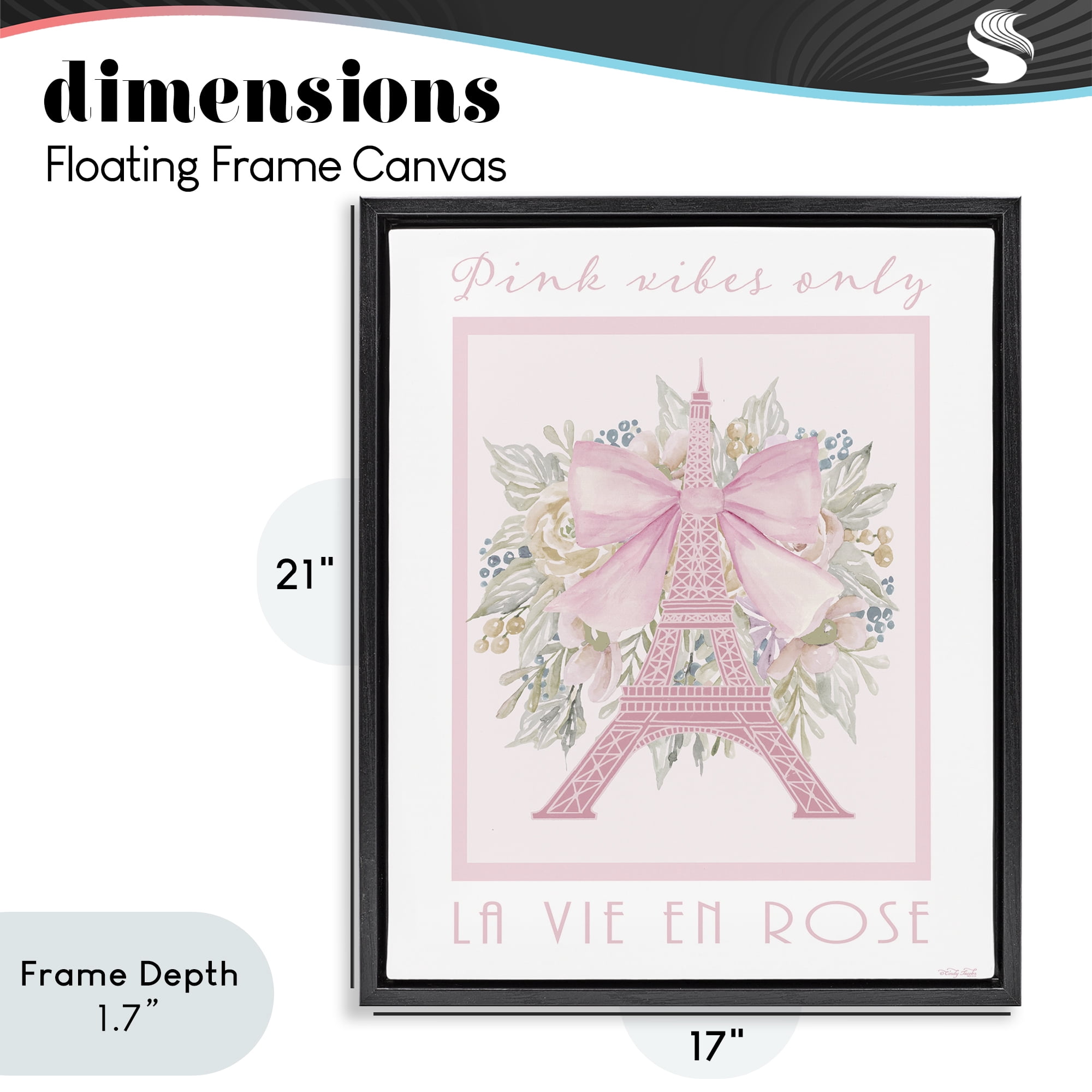 Stupell Industries Pink Vibes Only Paris Black Framed Floater Canvas Wall Art, design by Cindy Jacobs