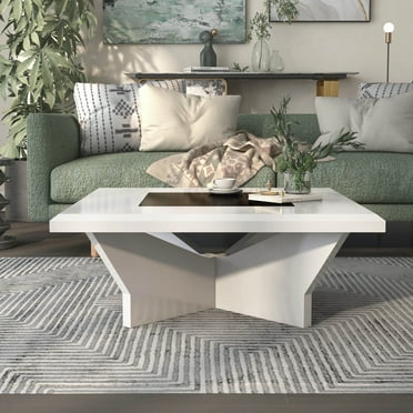 Furniture of America Duall Square Black Glass Top and White Wood Coffee Table