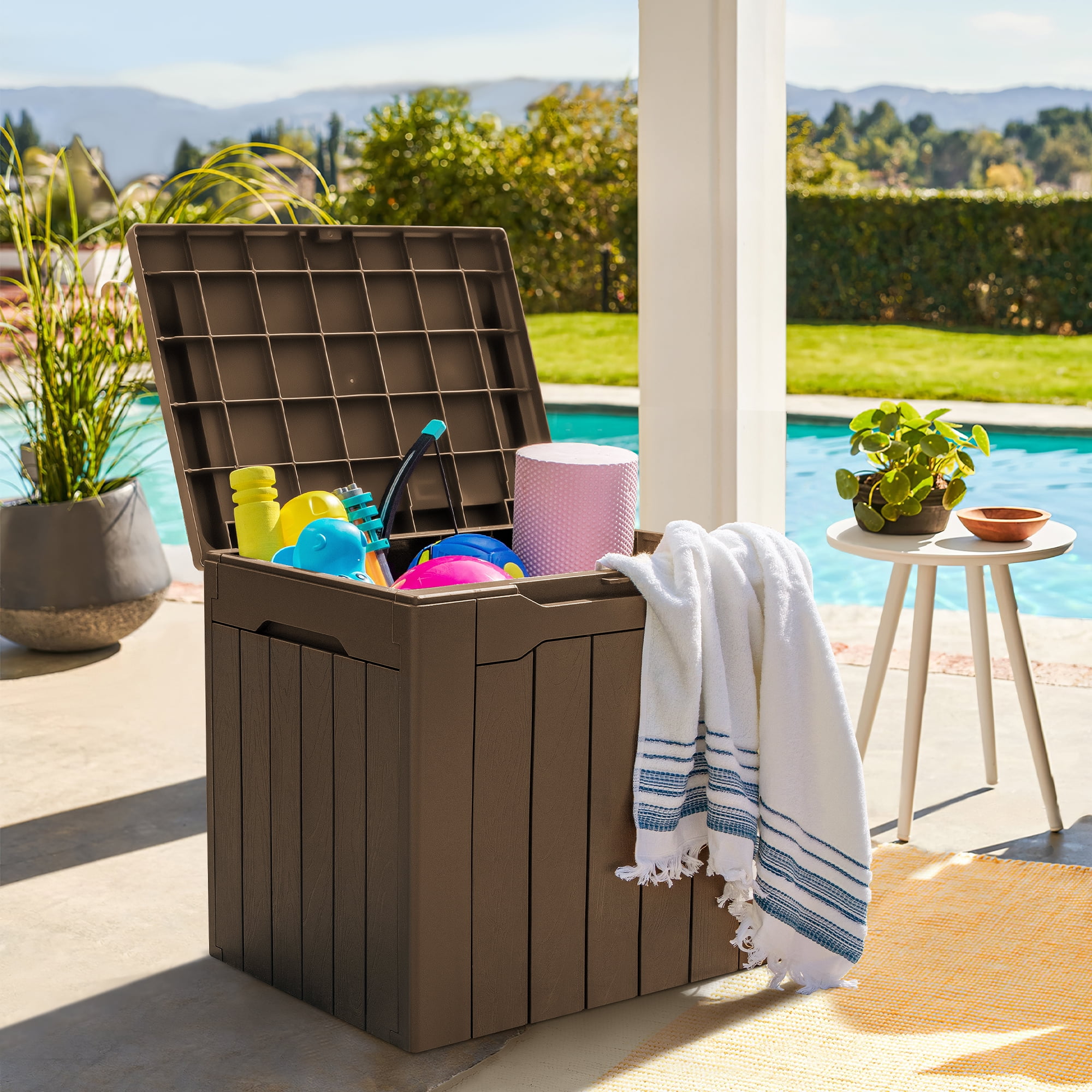 Keter urban 30 gallon 2024 deck box outdoor storage table