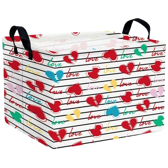 MYFLOCY Large Valentine Basket Empty Heart Basket for Gifts Collapsible Kids Storage Bins Decor(Black Cross Bar Love)