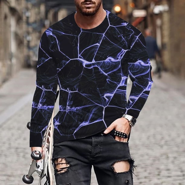 Blusas y camisas de manga larga con cuello redondo. Nueva camiseta casual de manga larga para hombre. Camiseta deportiva con estampado navideño. Blusas y camisas de manga larga con cuello redondo. Blu
