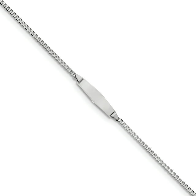 14k WG Flat Curb Link Soft Diamond Shape ID Bracelet (Weight: 2.21 Grams, Length: 6 Inches)