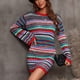 thumbnail image 3 of Striped Knit Dress, Crewneck Elegant Stylish Color Block Crochet Knit Dress Hollow Long Sleeve For Women For Dating ANGGREK Otros, 3 of 8