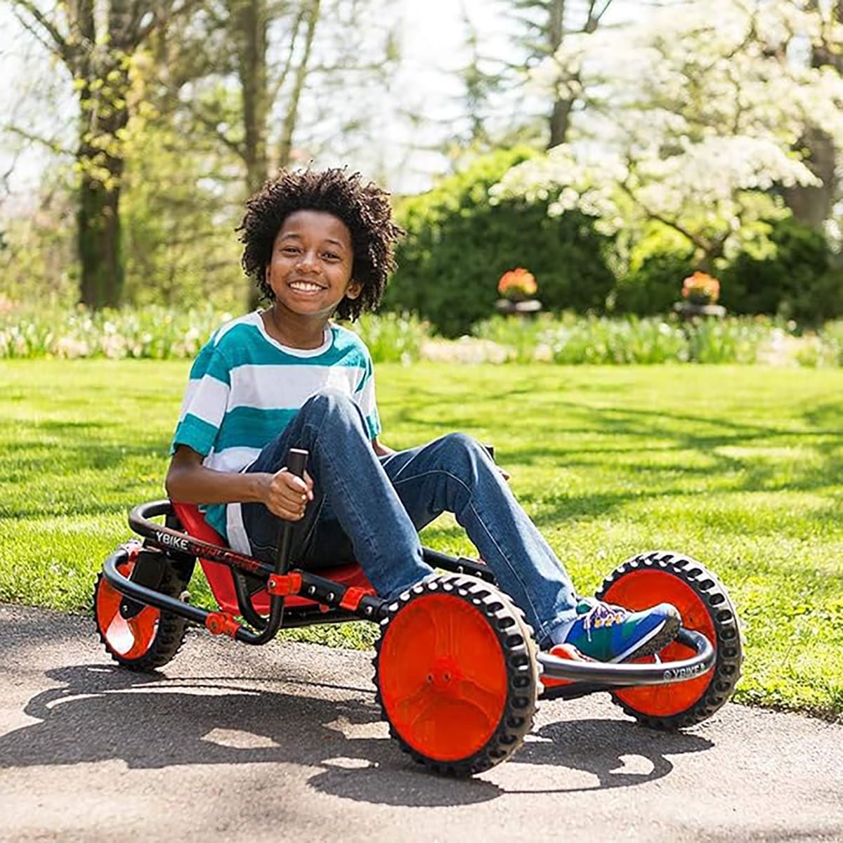 YBIKE Explorer Pedal Car, Three Wheel Go-Kart, Up to 155 lbs, Ages 5 & up - Red