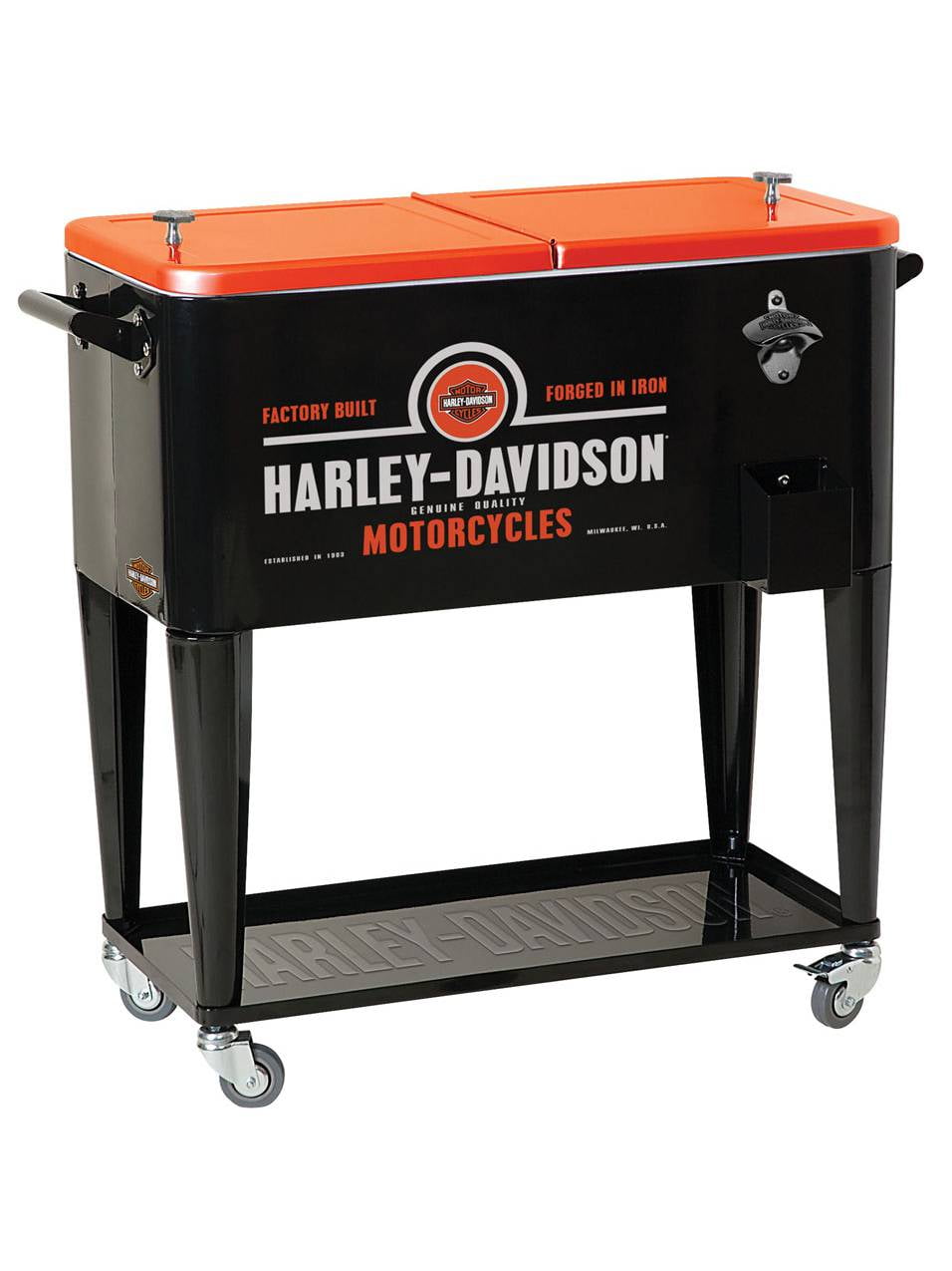 HarleyDavidson in Iron Sturdy Rolling Cooler, Black & Orange HDL10071, Harley Davidson