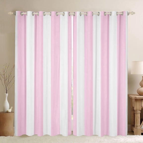 Manfei Classic Stripe Kitchen Curtains,Modern Geometric Black Out Curtains Pack of 2 (42x63 Each), Pink White