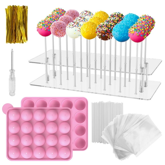 LINFANG Cake Pop Mold Kit Multipurpose Cake Pop Maker Set Reusable Lollipop Holder Lollipop Display Stand Silicone Mold for Candy Chocolate Jelly