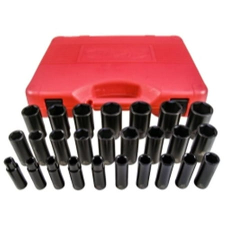 26 Piece 0.75' Drive - K Tool International KTI-38202 26 Piece 0.5 in. Drive 6 Point Metric Deep Impact Socket Set