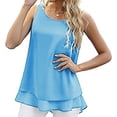 thumbnail image 3 of ICHUANYI Clearance Womens Tank Summer Solid Sleeveless Round Neck Chiffon Double Layer Flared Trendy Casual Blouse Tunic Shirt Tops(Light Blue, S) ICHUANYI WER2023081507868, 3 of 7