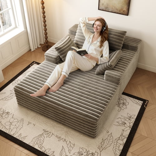 Howcool Chaise Lounge Chair Indoor, Corduroy Boneless Sofa Bed, Deep Seat Sleeper Couch Reading Chairs, Cloud Sofas Couches for Living Room, No Assembly Required,Camel