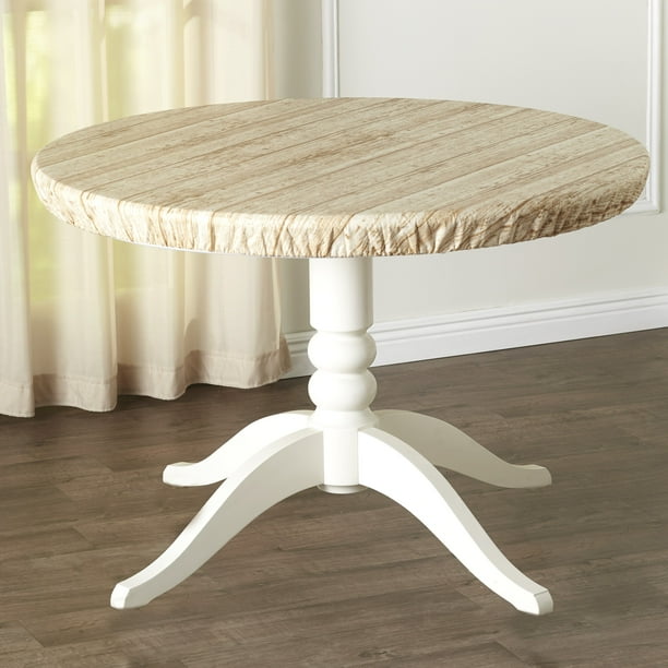 Custom Fit Elastic Round Table Cover With Wood Grain Look Natural Com Custom Fit Elastic Round Table Cover, Shabby Chic Round Tablecloth Uk