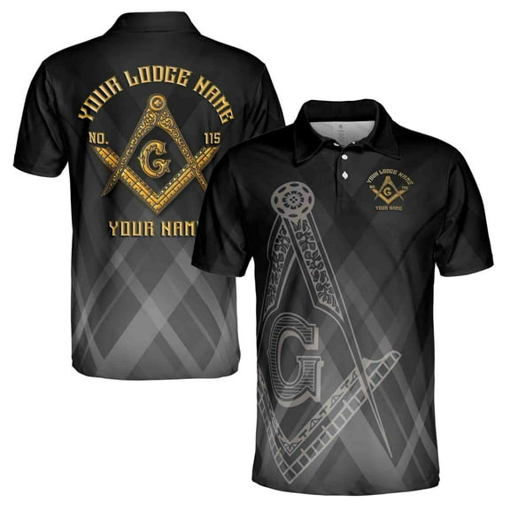 Customize Name Lodge Name Masonic Freemasonry Emblem Mason Black Men's Polo Shirt S-5XL