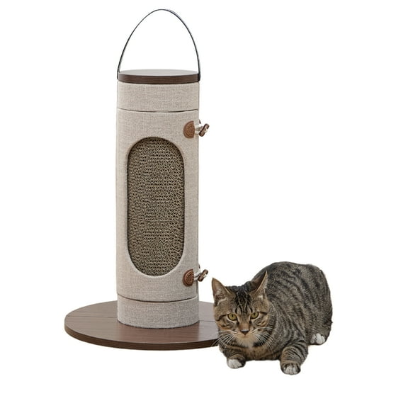 PetPals 20" Tall Eco-Scratcher, Laminated Wood Base Replaceable Corrugated Cardboard Cylinder with Handle