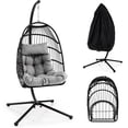 thumbnail image 1 of Gymax Chaise Suspendue en Œuf avec Support Housse Imperméable et Coussin Gris, 1 of 10