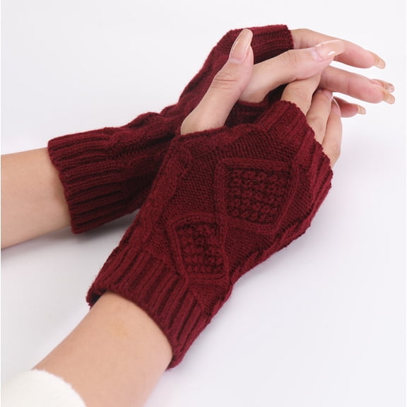 Aueoeo Hand Warming Gloves Warming Gloves Women's Winter Fingerless Thermal Gloves, Knitted Gloves With Thumb Holes Batting Gloves Men