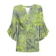 thumbnail image 4 of Lime Green Lounge Tops for Women Fall Summer Ruffle 3/4 Length Bell Sleeve Vneck Floral Graphic Loose Fit Ruched Tops Blouses Shirts Teen Girls 2025 Clothes XL, 4 of 4