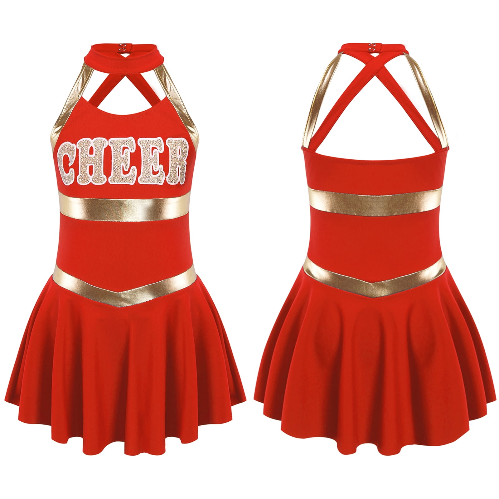 TiaoBug Kids Girls Cheerleading Dance Dress Halloween Cheer Leader