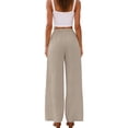 thumbnail image 3 of Sewkxo Linen Pants for Women Summer Drawstrings Wide Leg Pants High Waisted Casual Loose Palazzo Pants with Pockets,Khaki M, 3 of 5