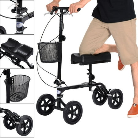 Costway Steerable Foldable Knee Walker Scooter Turning Brake Basket Drive Cart Black