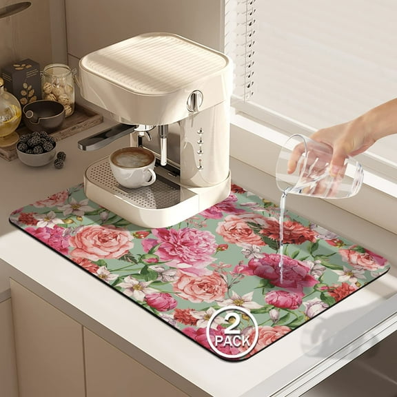 2 Pack Dish Drying Mat Drying Mat for Kitchen Counter, Coffee Mat Coffee Maker Mat Dish Drying Mats for Kitchen Counter 19.5x12Inch Dish Drying Pad Ultra Absorbent and Non-Slip Coffee Machine Mat