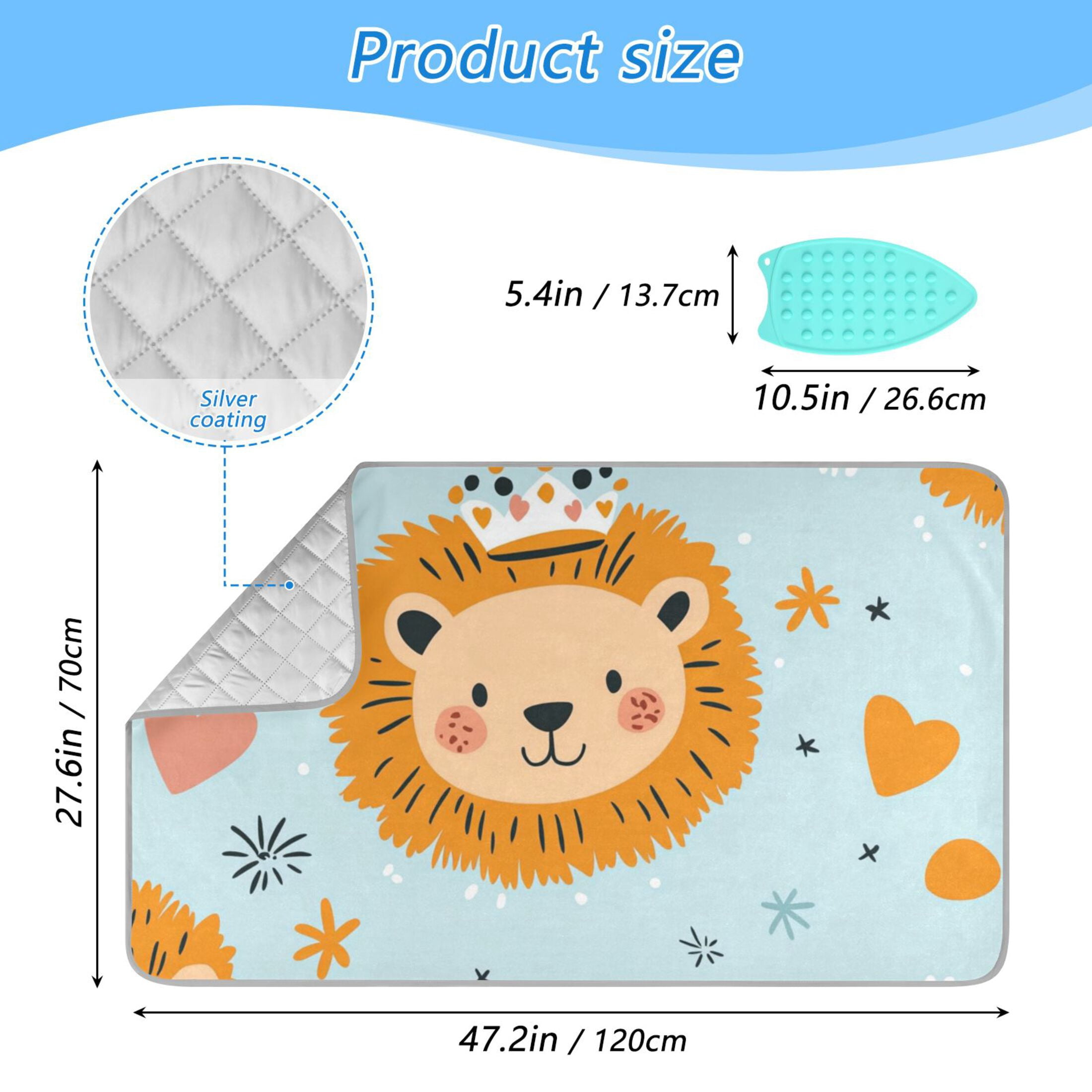 Cartoon Lions with Crowns Stars Hearts Ironing Mat Blanket Portable Travel Ironing Pad Heat Resistant Pad 47.2" x 27.6”