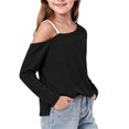 thumbnail image 4 of Gubotare Girls Off The Shoulder Tops Trendy Cold Shoulder T-Shirt Long Sleeve Loose Crop Blouse Size 14-15 (Black,14-15 Years), 4 of 6