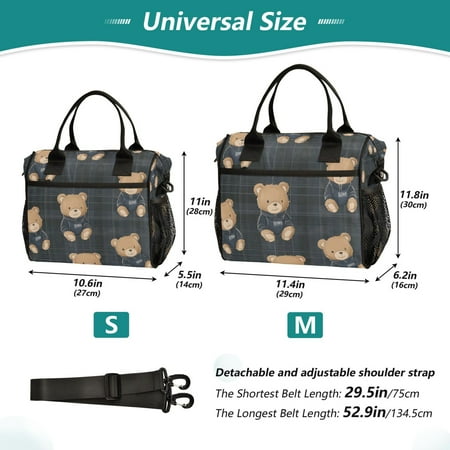 BZSMCE Lunch Bag Creative Hoodie Bears Pattern Cooler bag with Shoulder Strap