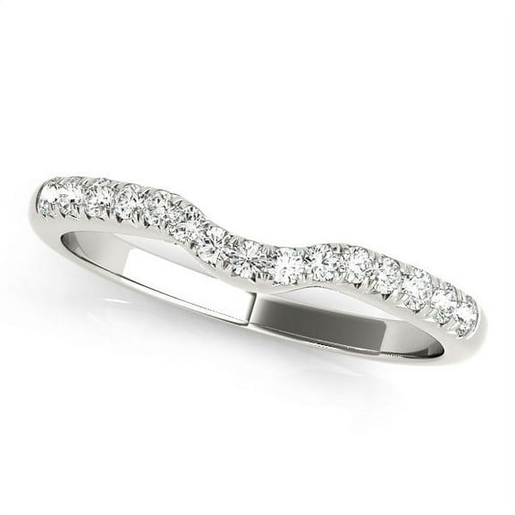 14k White Gold Pave Set Curved Diamond Wedding Band (1/5 cttw) Size 3