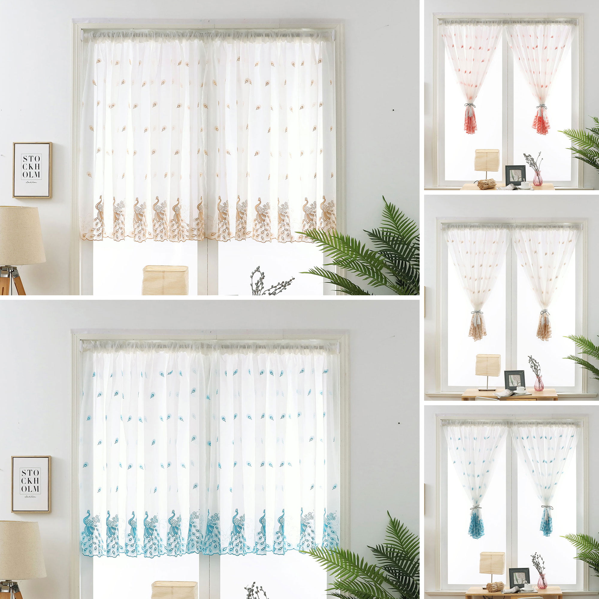 Embroidered Net Curtain Short Window Kitchen Voile Net Curtains 8C 
