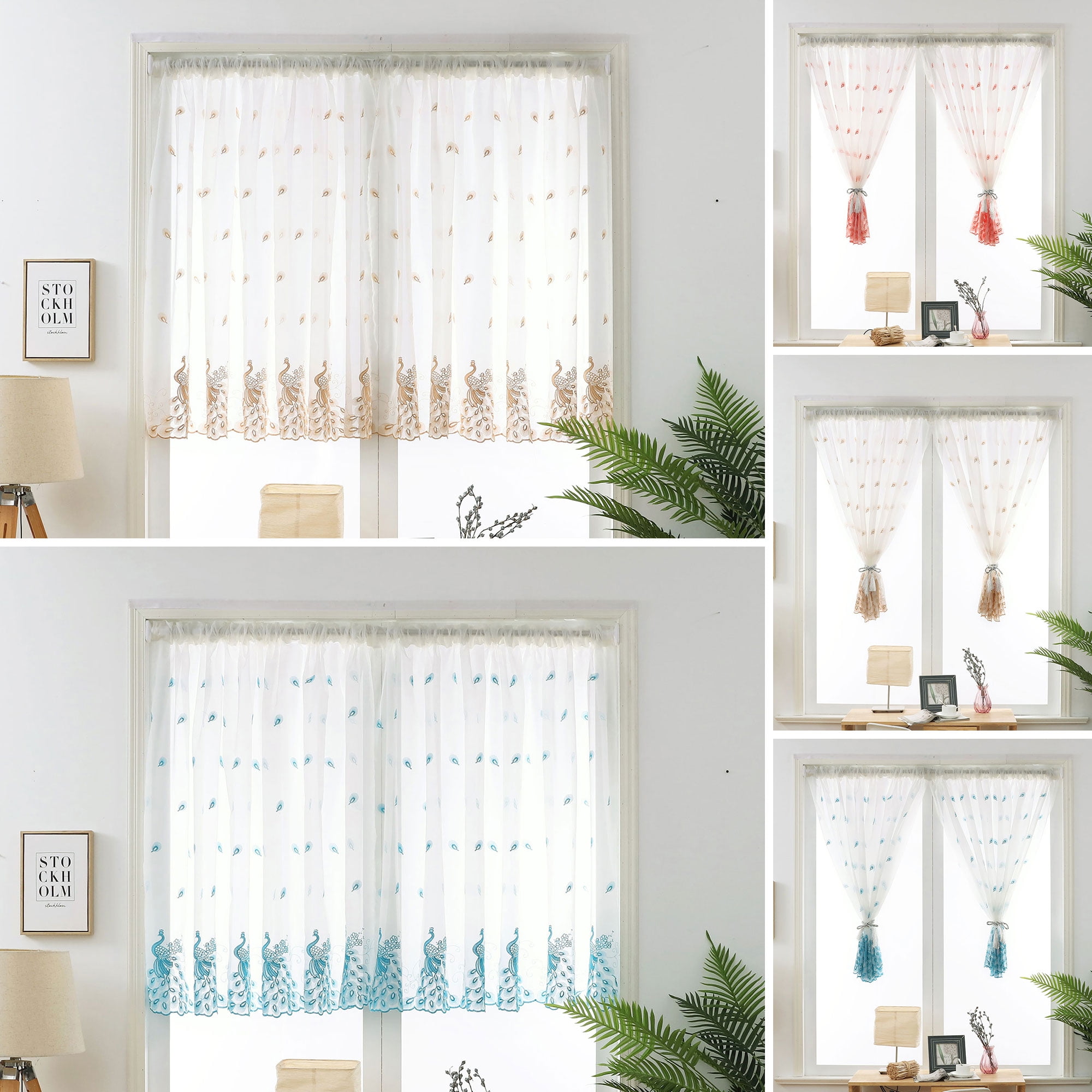 1pcs Embroidery Peacock Net Fabric Curtain Pelmet Sheer Voile Tulle Window Panel Drape Valance Cafe Kitchen Curtains Bedroom Living Room Sliding Door Walmartcom Walmartcom
