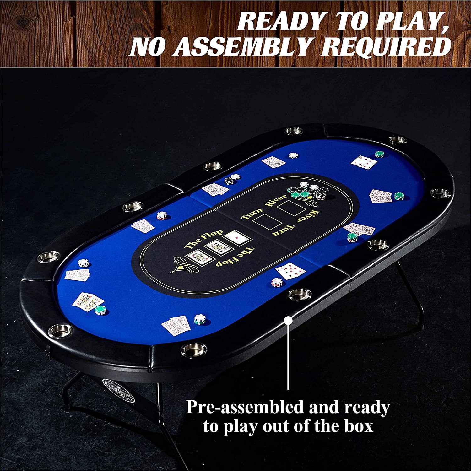 10 Player Blue Poker Table, No Assembly Required, by Barrington