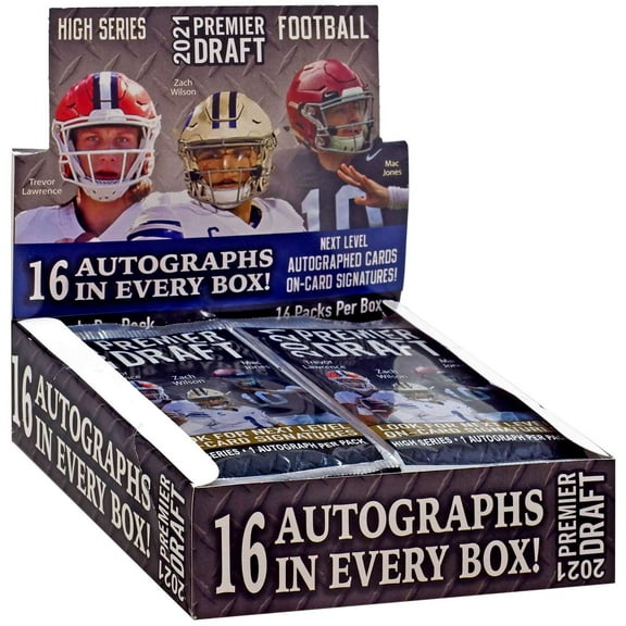 NFL 2021 Hit Premier Draft High Series Football Trading Card HOBBY Box (16 Packs, 16 Autographs)