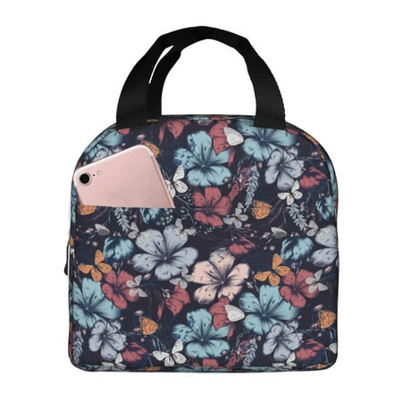 Insulated Lunch Bag for Women Men - Flowers ad Butterflies Leakproof Cooler Lunch Box for Women Men  Lunch Tote Bags for Work School Picnic Travel