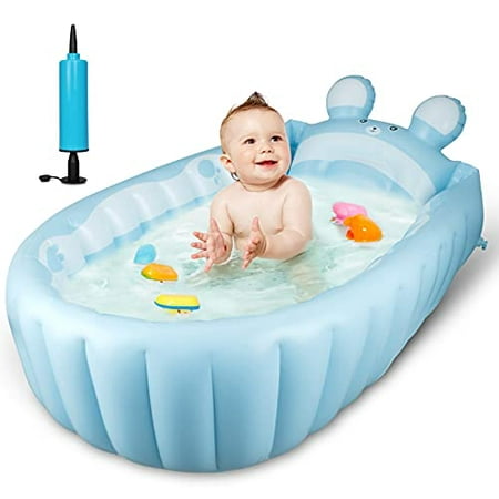 Portable Inflatable Baby Bathtub for Infants,Cute Bath Tubs for Babies,Toddler Bath Seat for Tub Sit Up,Newborn Essentials (Blue)